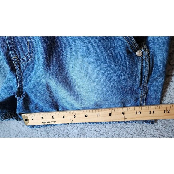 Vtg No Boundaries Women's Overall Shorts Stretch Blue Denim Raver Y2K Sz Medium - Picture 12 of 16